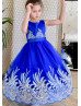 Satin Tulle Gold Lace Trim Tea Length Flower Girl Dress